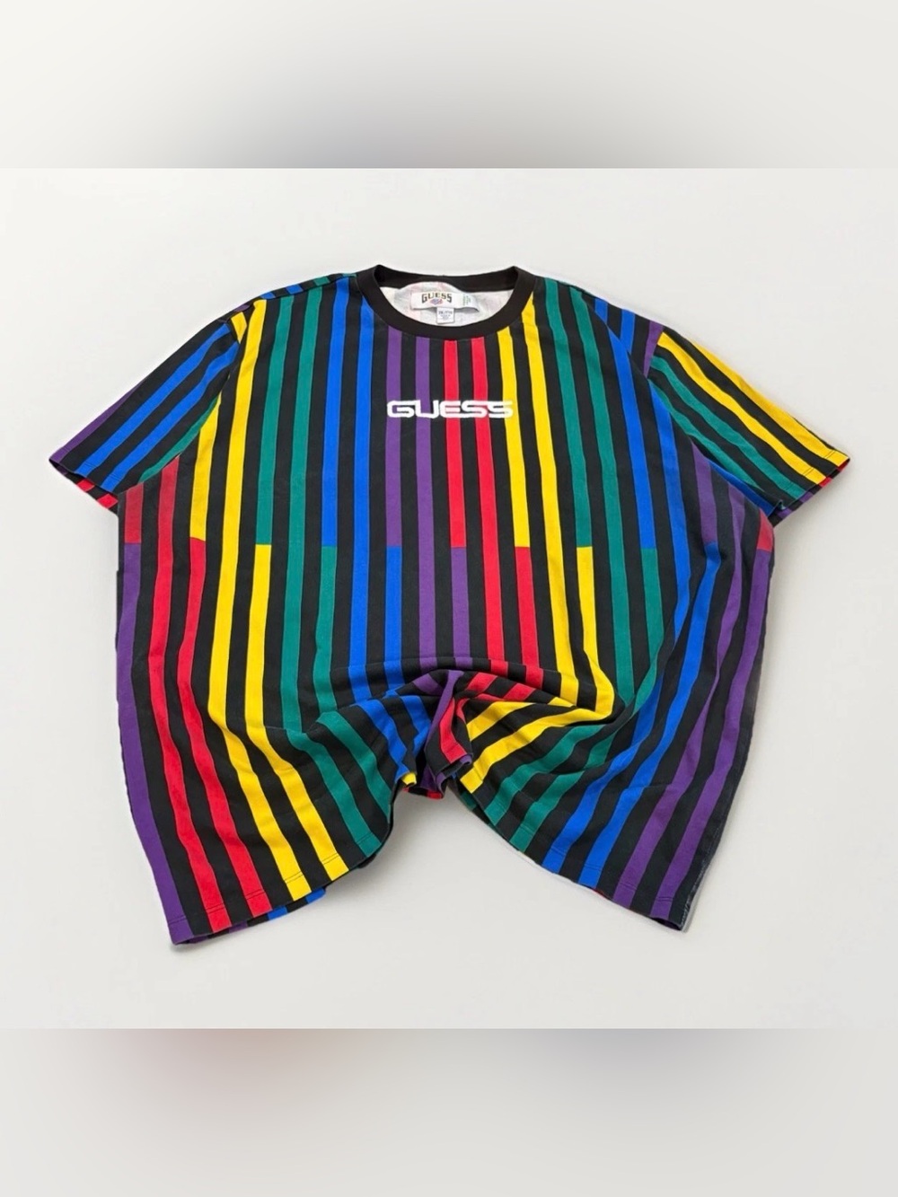 Guess x J Balvin T-Shirt Striped Retro 90s Size 2XL Rare Collab Black